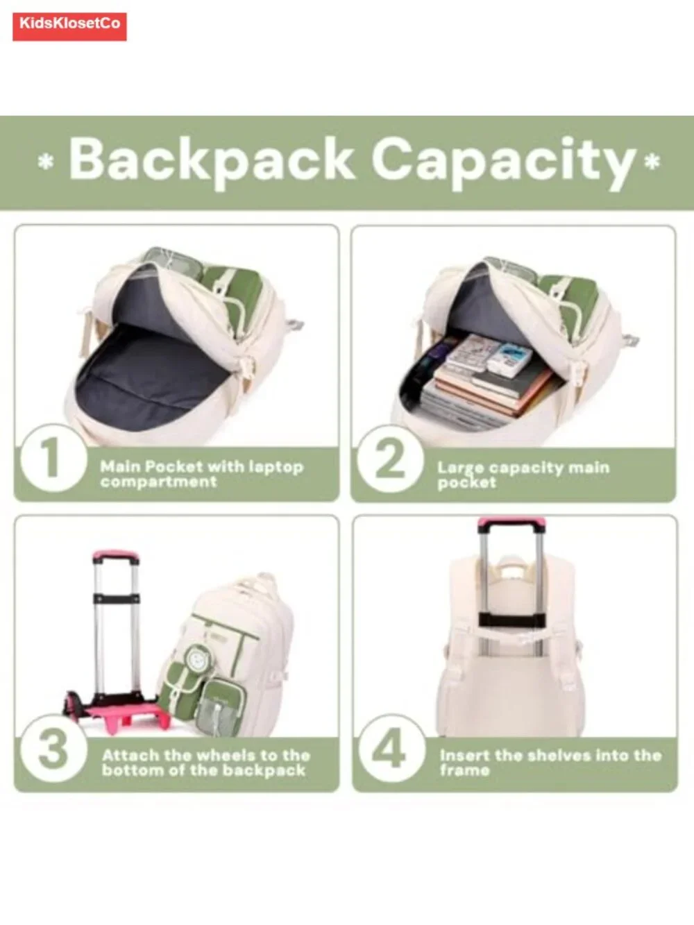 Kids Rolling Backpack Wheeled School Bag with 2 Wheels, Nylon, Adjustable Straps